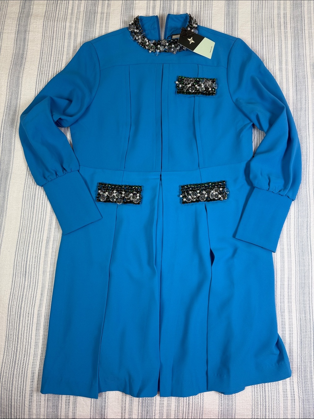 Tuckernuck Blue Crystal Embellished Pleated Dress NWT Medium - Picture 2 of 14